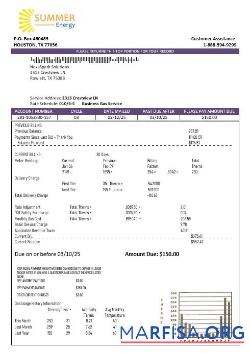 Downloadable USA Texas Summer Energy easy fillable business utility bill template in Word and PDF formats